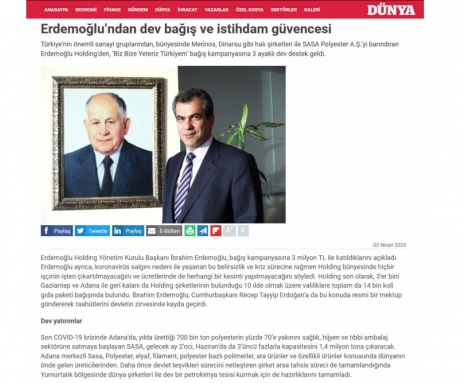 Huge donation and employment security from Erdemoğlu