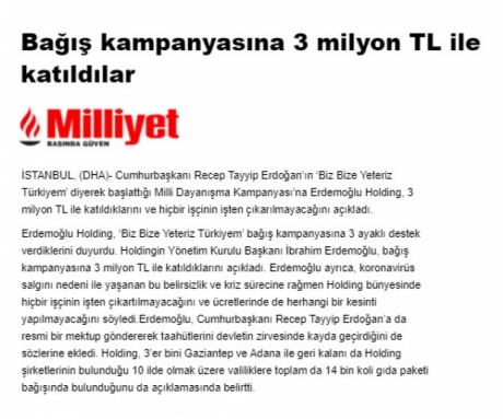 Bağış kampanyasına 3 milyon TL ile katıldılar - Milliyet